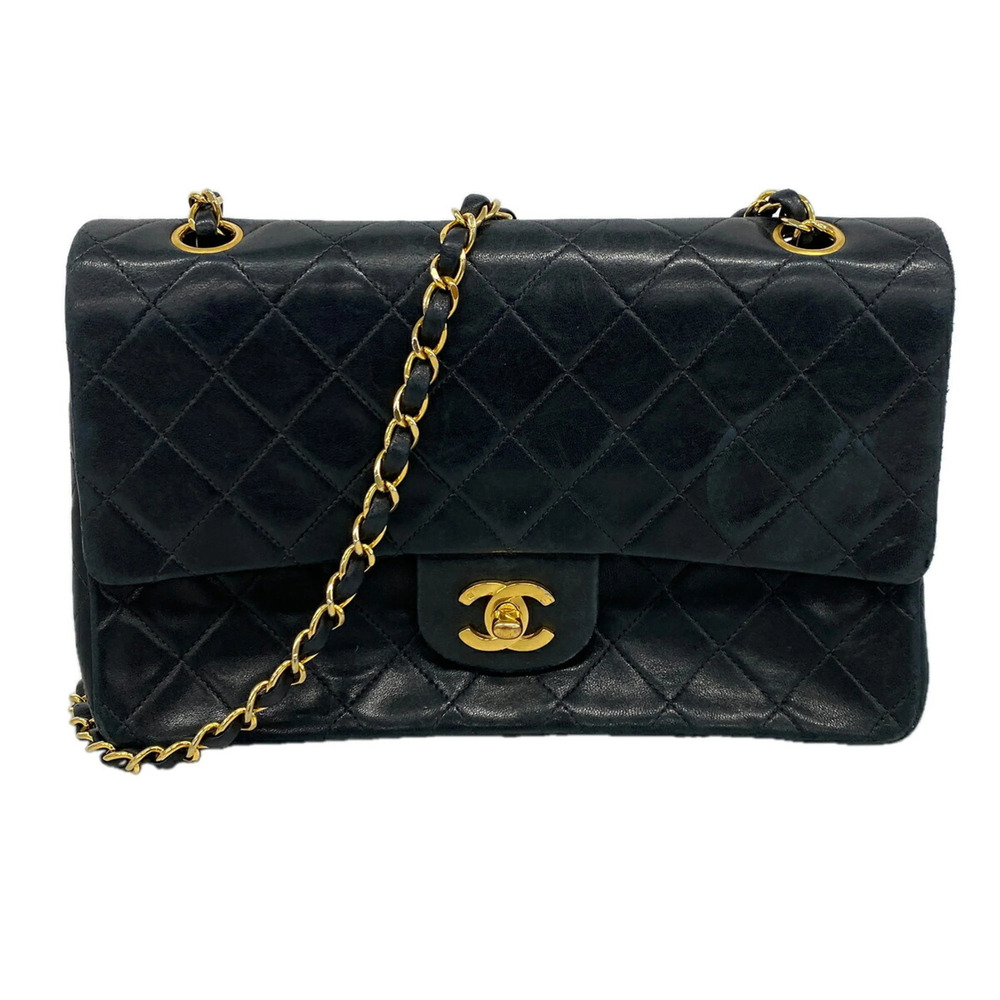 Chanel Matelassé Shoulder Bag, Double Flap, Chain, Lambskin, Black, Women's